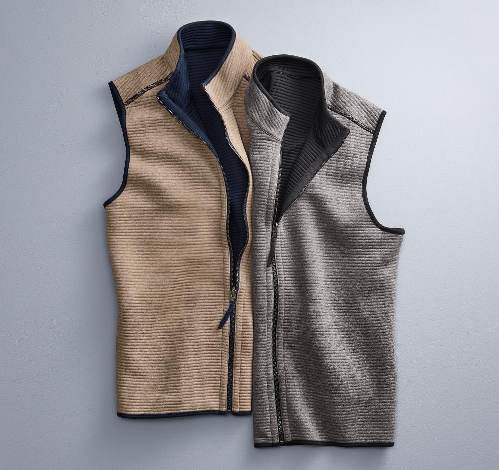 Johnston & Murphy Reversible Channel Quilted Vest Gray Heather/Black