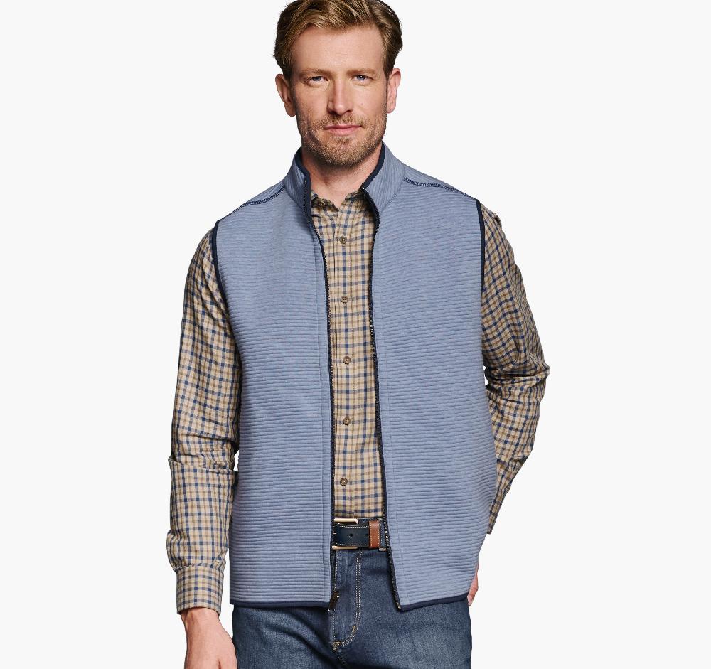 Johnston & Murphy Reversible Channel Quilted Vest Light Blue Heather/Navy