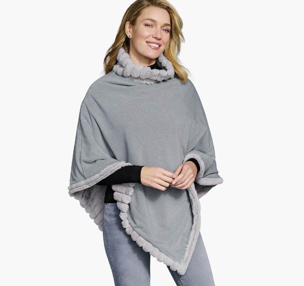 Johnston & Murphy Reversible Faux-Fur Poncho Gray/Gray Heather