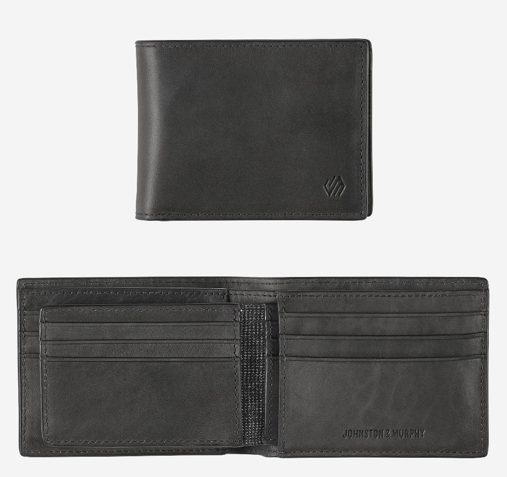 Johnston & Murphy Rhodes 2-in-1 Billfold Wallet Black Full Grain