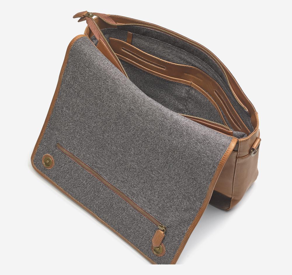 Johnston & Murphy Rhodes Messenger Bag Brown Antique Cotton/Tan Full Grain