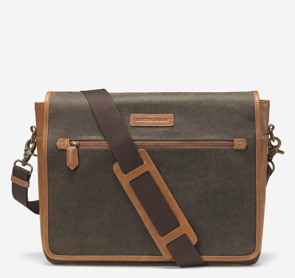 Johnston & Murphy Rhodes Messenger Bag Brown Antique Cotton/Tan Full Grain
