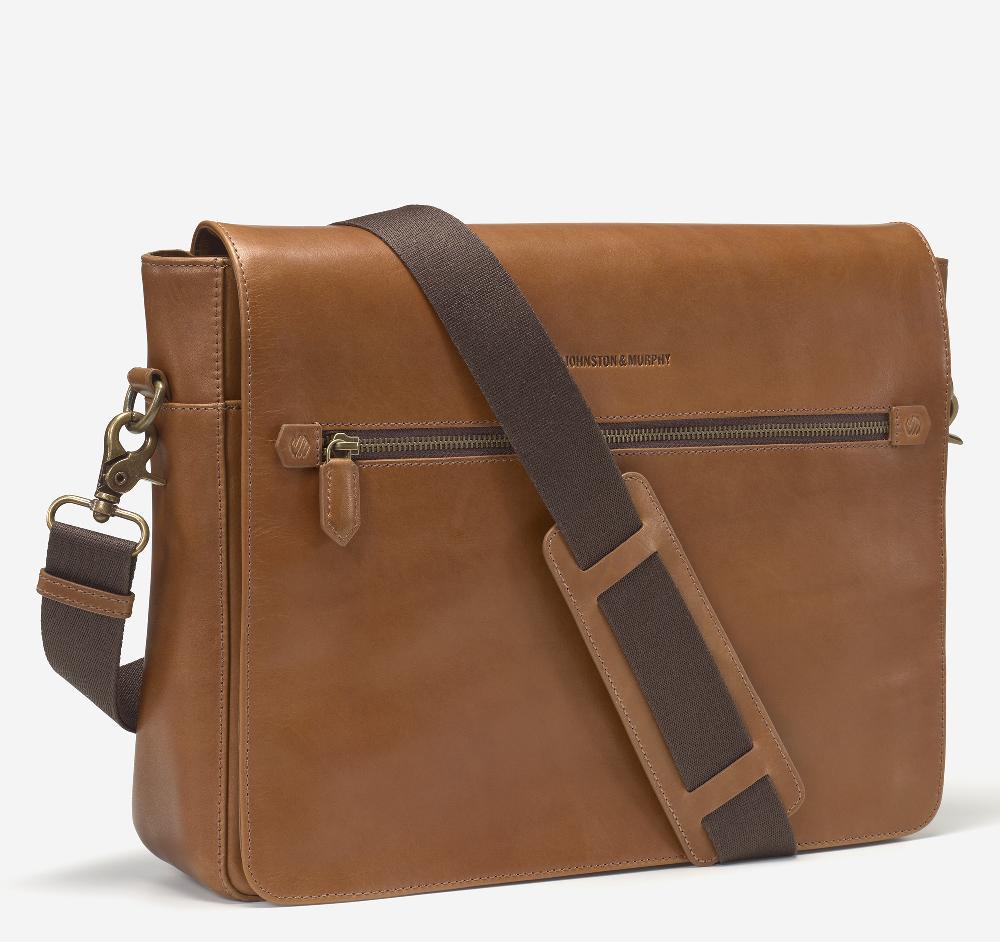 Johnston & Murphy Rhodes Messenger Bag Tan Full Grain