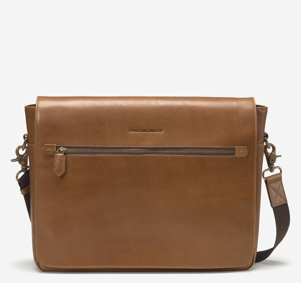 Johnston & Murphy Rhodes Messenger Bag Tan Full Grain
