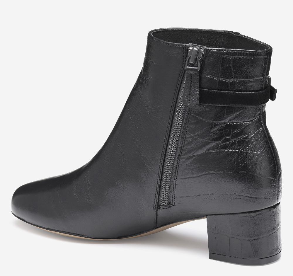 Johnston & Murphy Sienna Belted Bootie Black Nappa Leather/Italian Croc-Embossed Sheepskin