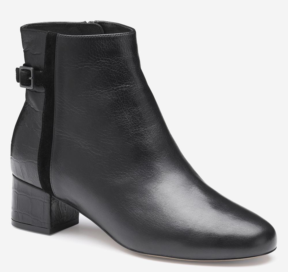 Johnston & Murphy Sienna Belted Bootie Black Nappa Leather/Italian Croc-Embossed Sheepskin