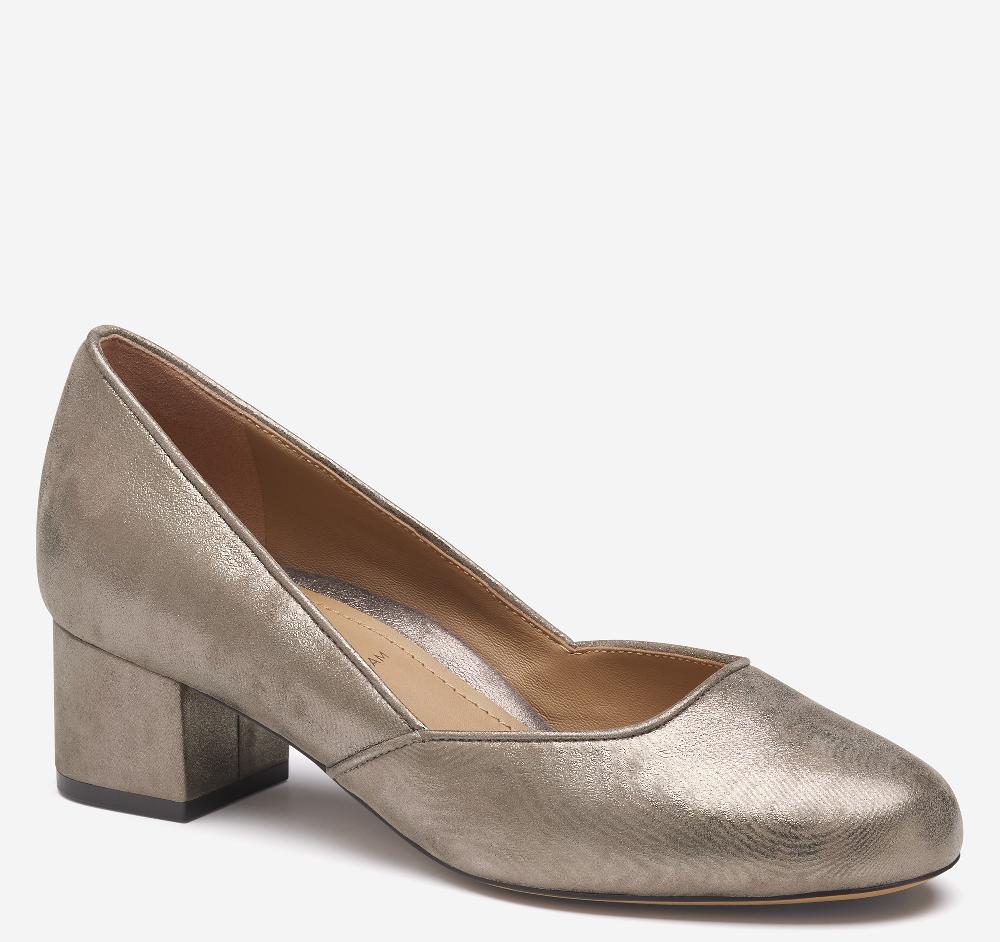 Johnston & Murphy Sienna Pump Taupe Italian Metallic Kid Suede