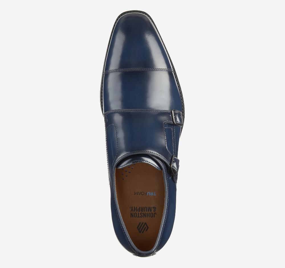 Johnston & Murphy Sullivan Double-Buckle Cap Toe Navy Italian Calfskin