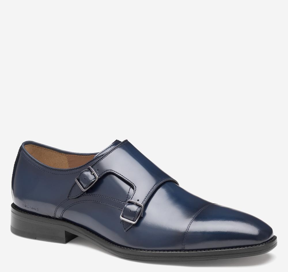 Johnston & Murphy Sullivan Double-Buckle Cap Toe Navy Italian Calfskin