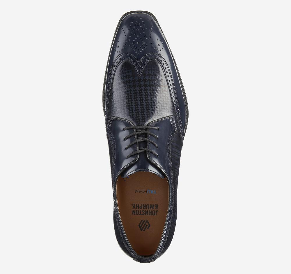 Johnston & Murphy Sullivan Wingtip Black Brush-Off Houndstooth Calfskin