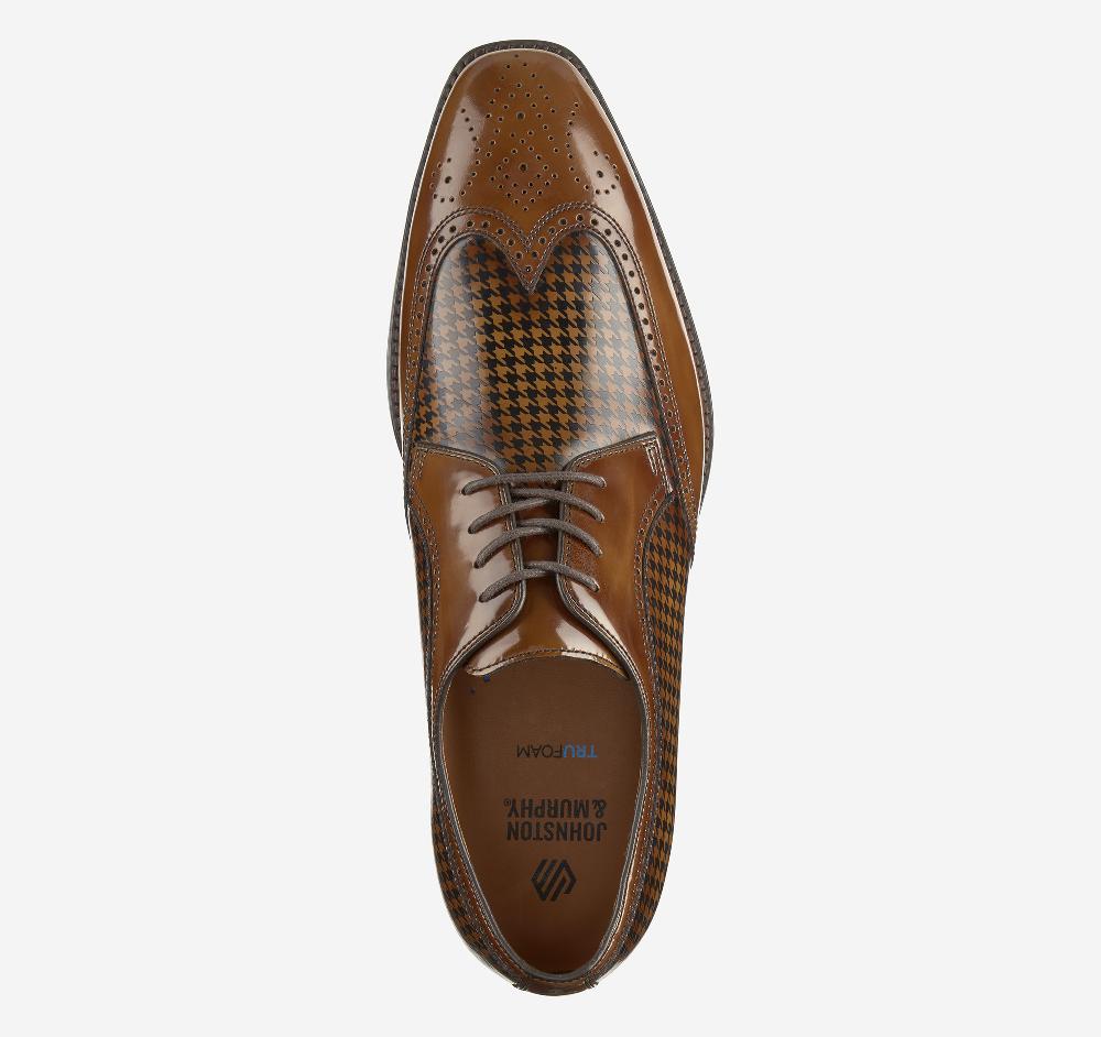 Johnston & Murphy Sullivan Wingtip Mahogany Brush-Off Houndstooth Calfskin