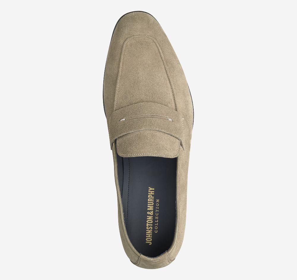 Johnston & Murphy Taylor Penny Loafer Taupe Italian Suede