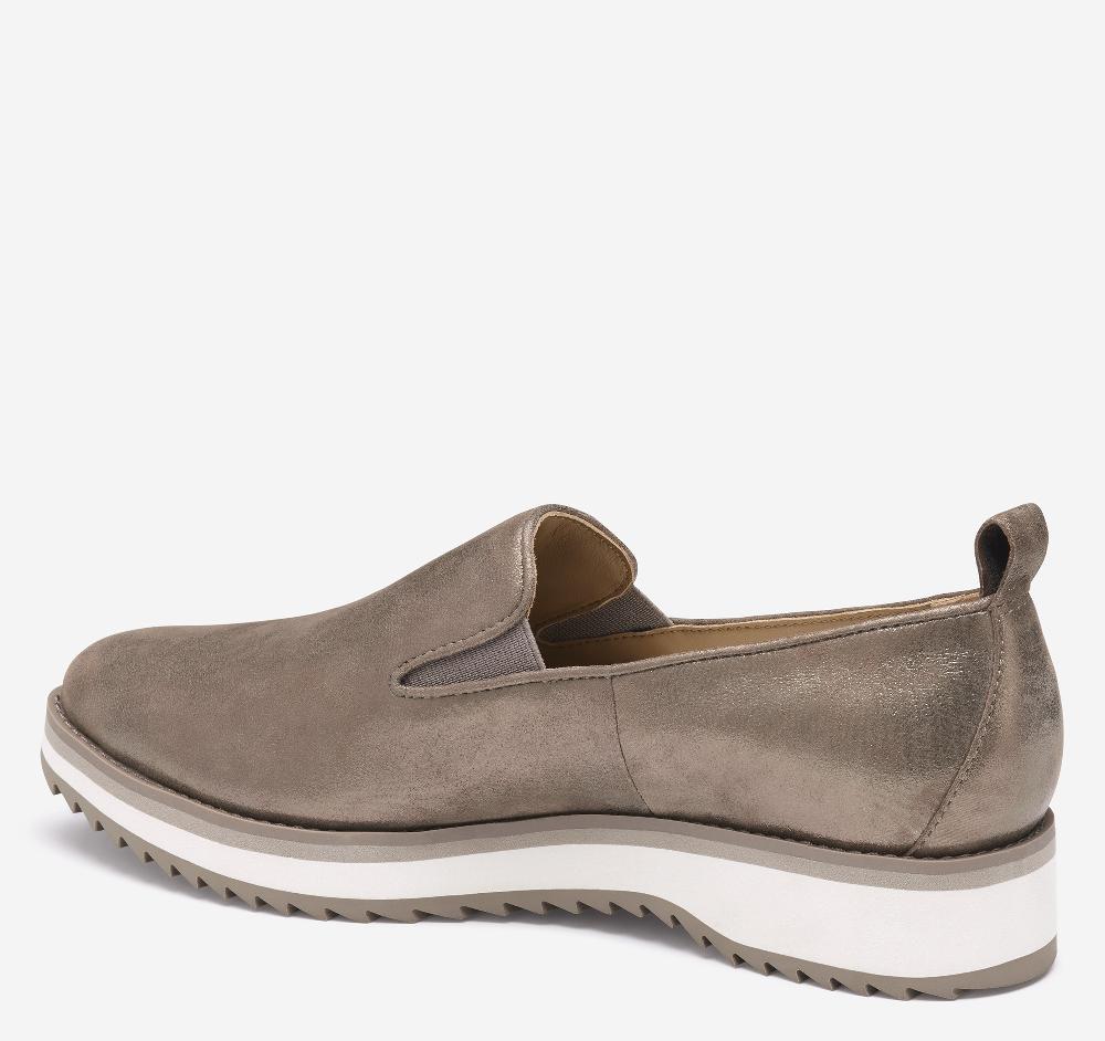 Johnston & Murphy Ulyssa Slip-On Taupe Italian Metallic Kid Suede
