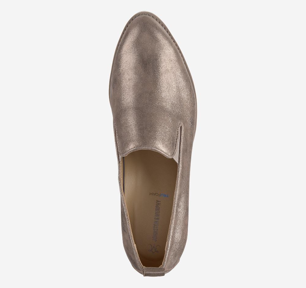 Johnston & Murphy Ulyssa Slip-On Taupe Italian Metallic Kid Suede