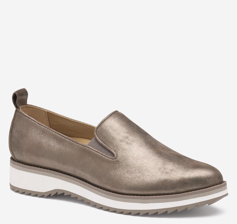 Johnston & Murphy Ulyssa Slip-On Taupe Italian Metallic Kid Suede
