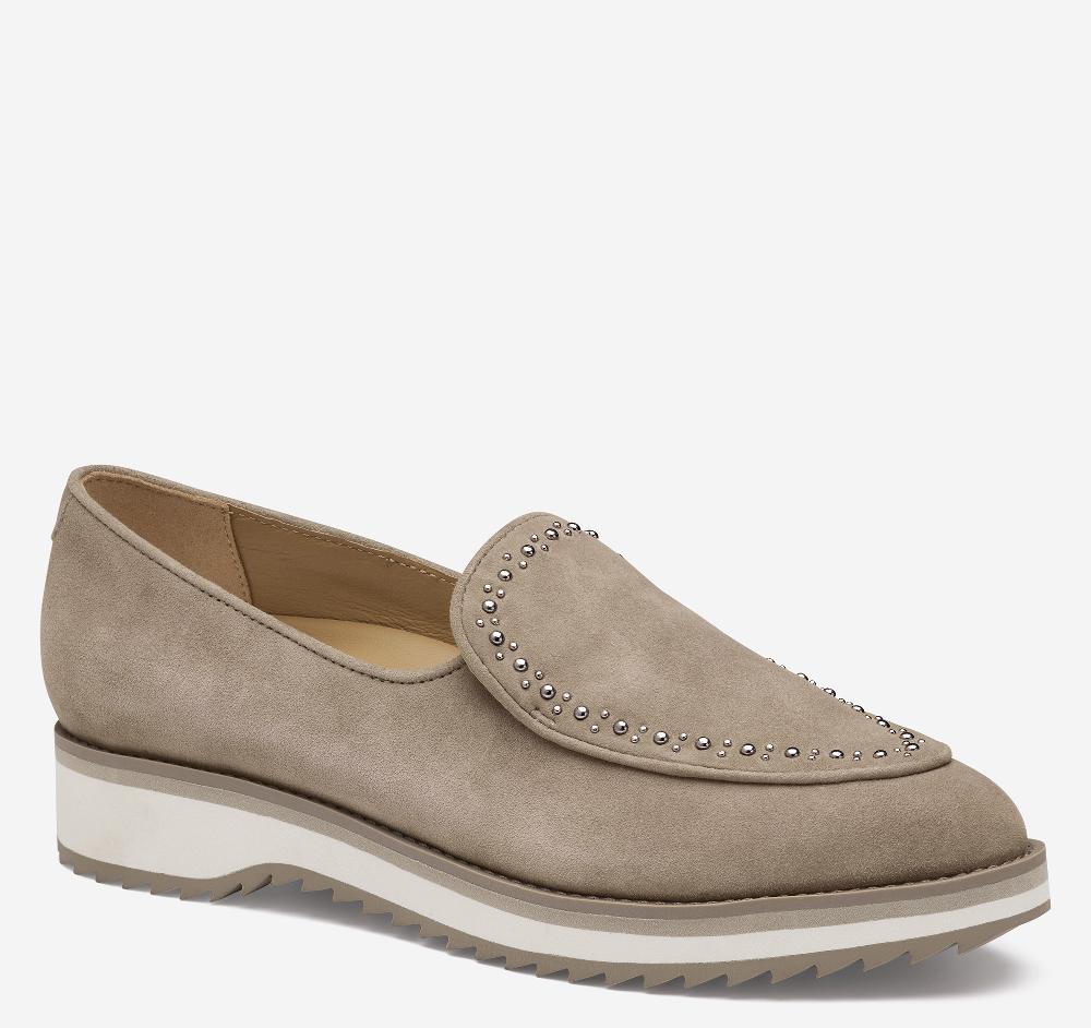 Johnston & Murphy Ulyssa Studded Loafer Taupe Kid Suede