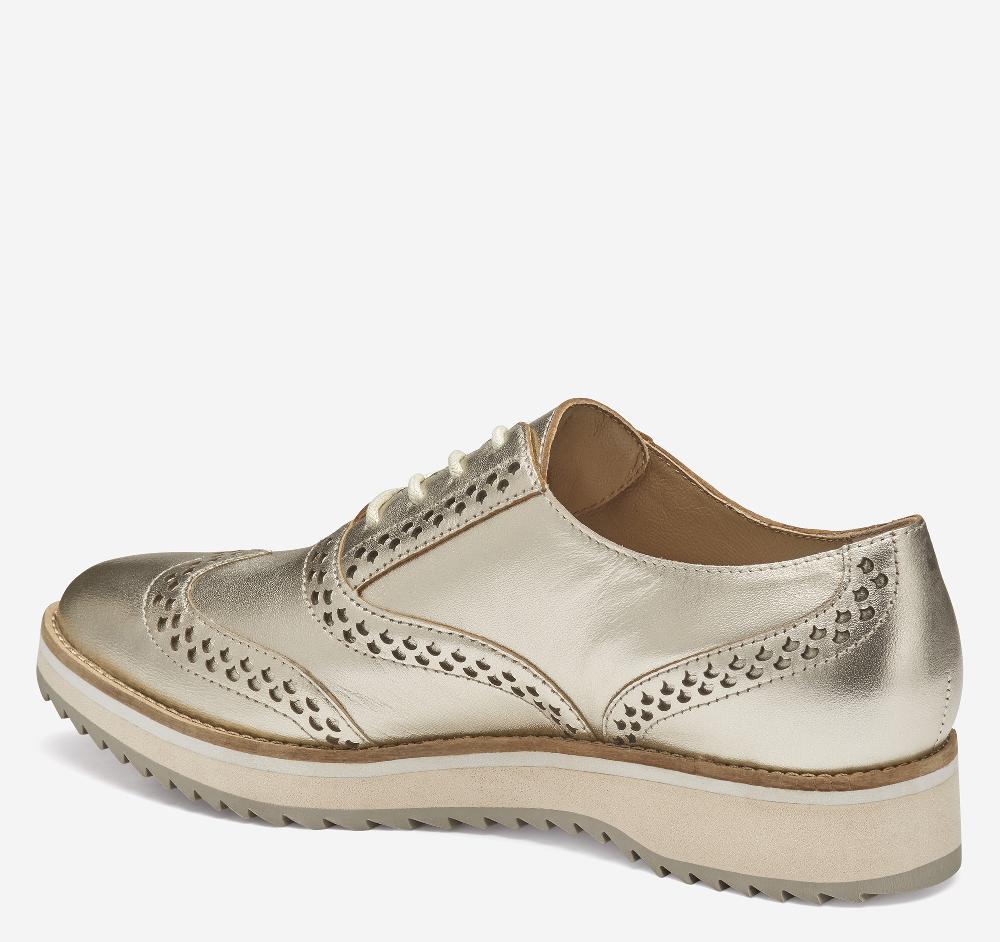 Johnston & Murphy Ulyssa Wingtip Gold Metallic Sheepskin