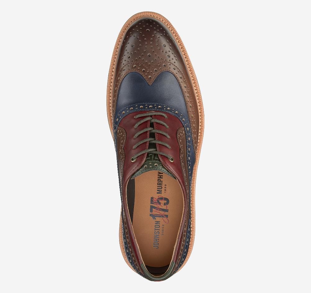 Johnston & Murphy Upton 175th Anniversary Wingtip Tan/Navy/Multi Oiled American Full Grain