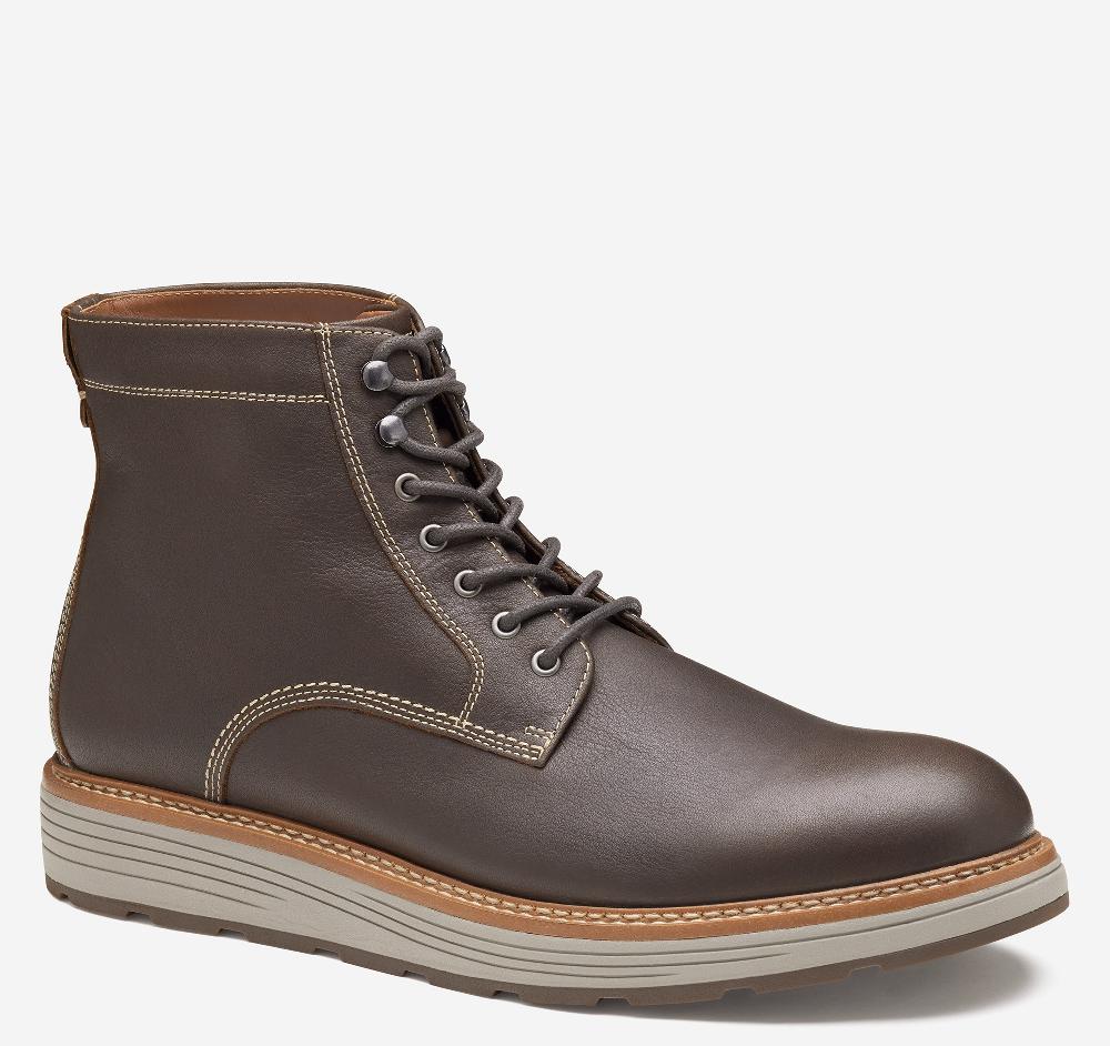 Johnston & Murphy Upton Lug Plain Toe Boot Brown Oiled Full Grain Leather