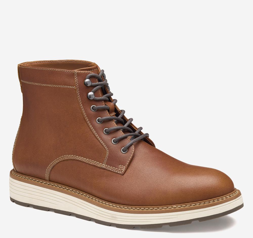 Johnston & Murphy Upton Lug Plain Toe Boot Tan Oiled Full Grain Leather