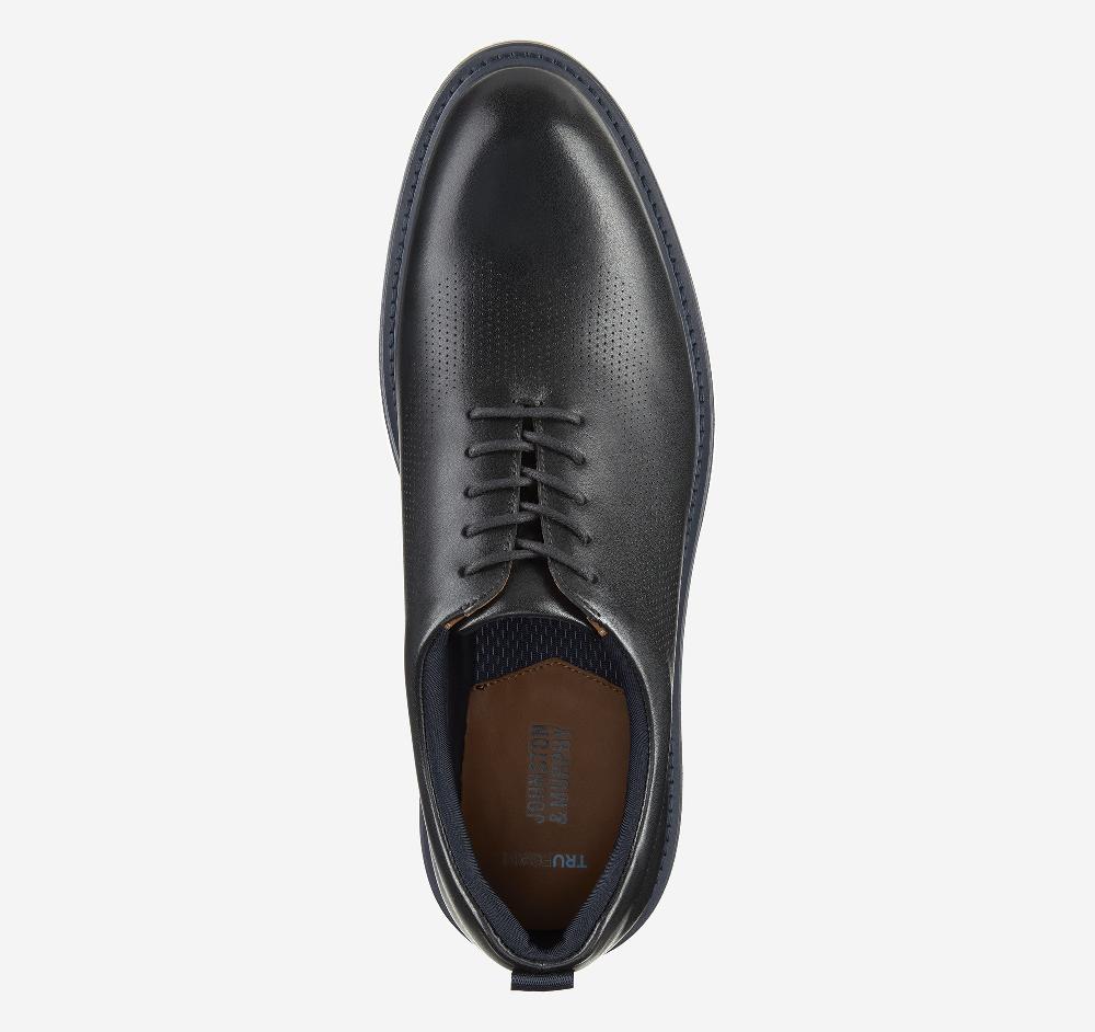 Johnston & Murphy Upton One-Piece Perfed Plain Toe Black Full Grain Leather
