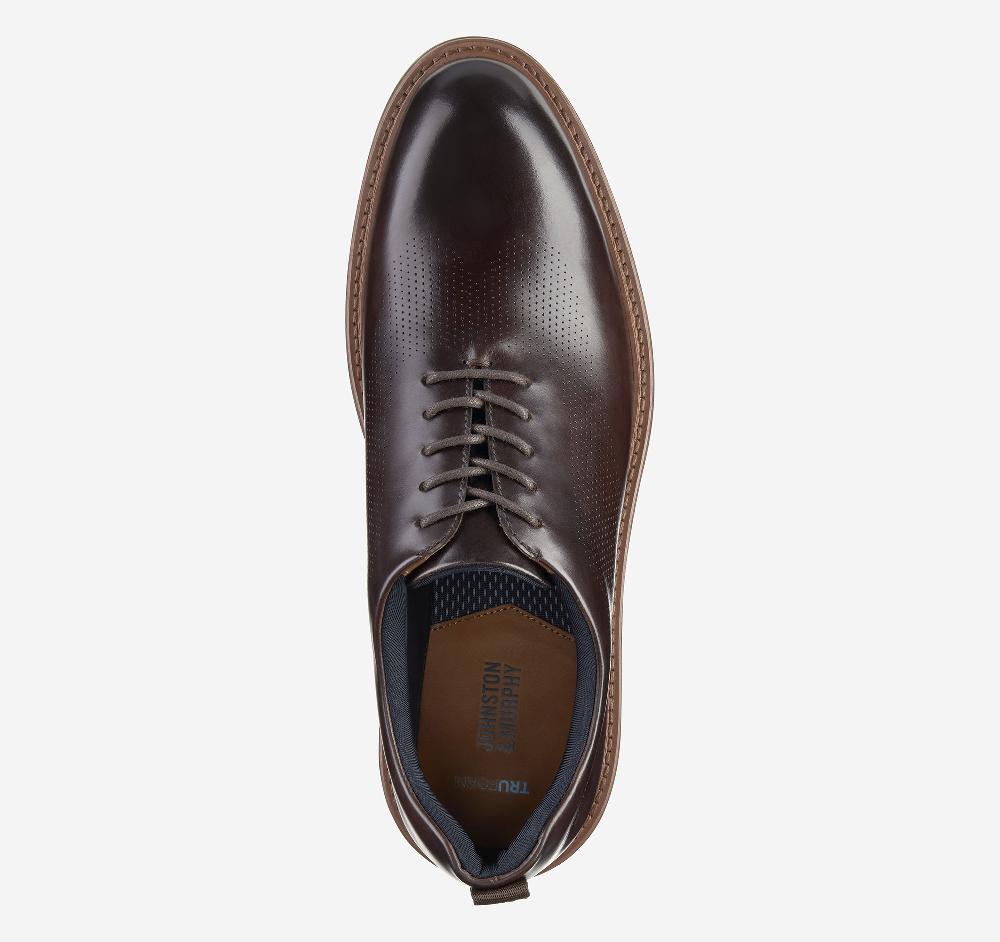 Johnston & Murphy Upton One-Piece Perfed Plain Toe Mahogany Full Grain Leather