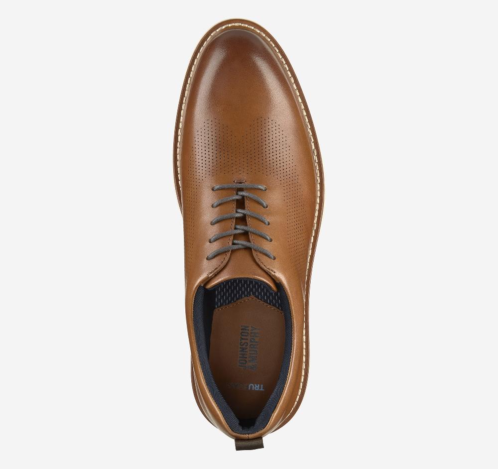 Johnston & Murphy Upton One-Piece Perfed Plain Toe Tan Full Grain Leather