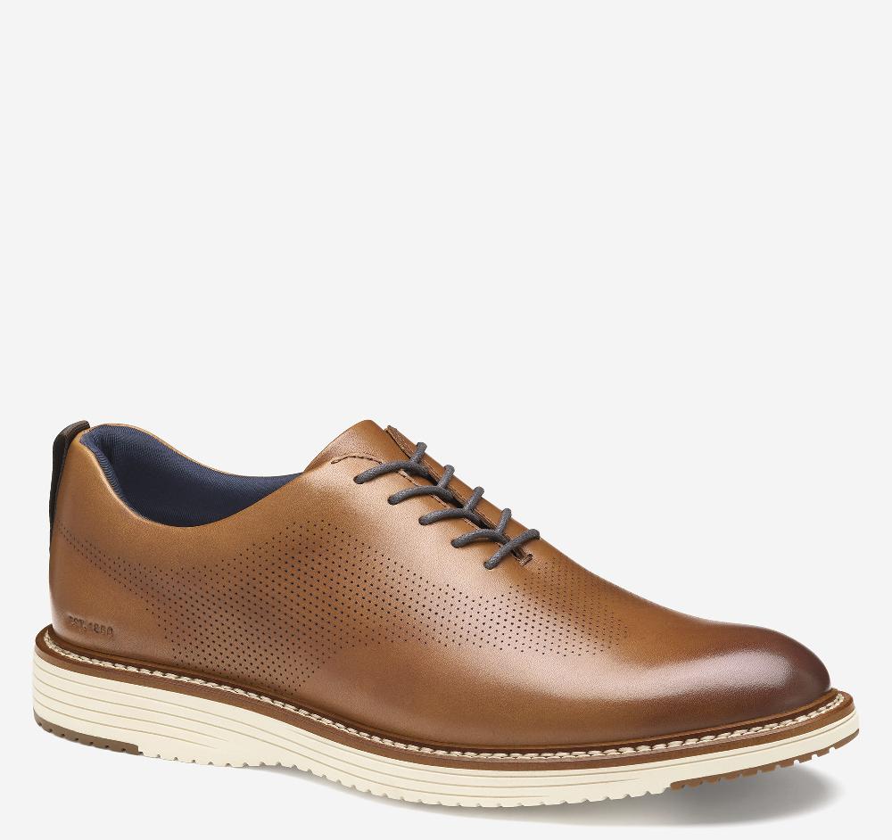 Johnston & Murphy Upton One-Piece Perfed Plain Toe Tan Full Grain Leather