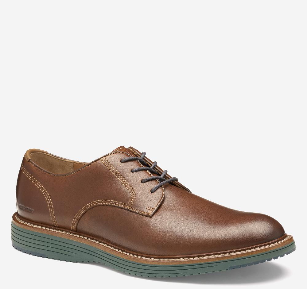 Johnston & Murphy Upton Plain Toe Tan Full Grain Leather/Green Sole