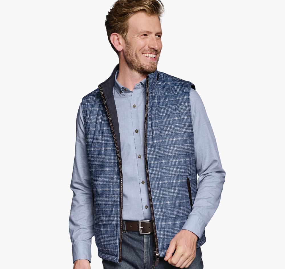 Johnston & Murphy Upton Reversible Vest Blue Plaid/Navy