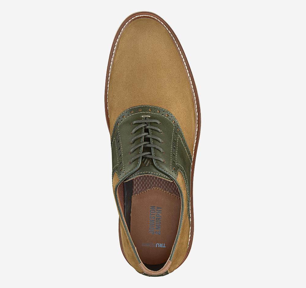Johnston & Murphy Upton Saddle Snuff Nubuck/Olive Full Grain