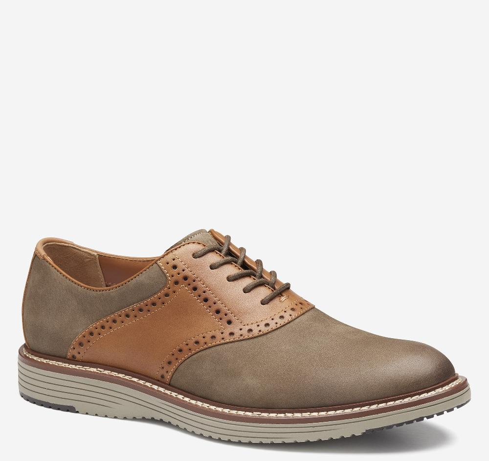 Johnston & Murphy Upton Saddle Taupe Nubuck/Tan Full Grain Leather