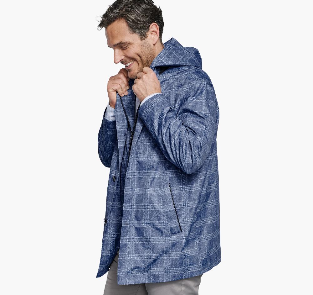 Johnston & Murphy Upton Water-Resistant Raincoat Blue Plaid