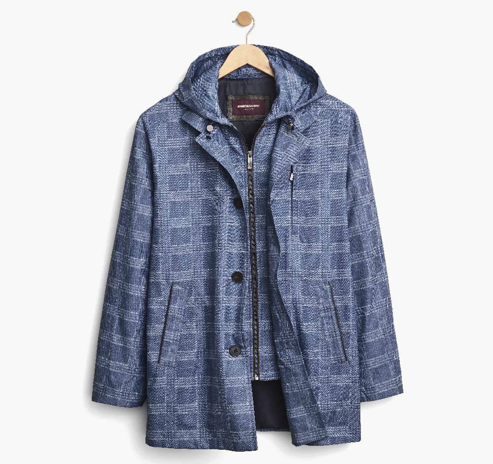 Johnston & Murphy Upton Water-Resistant Raincoat Blue Plaid
