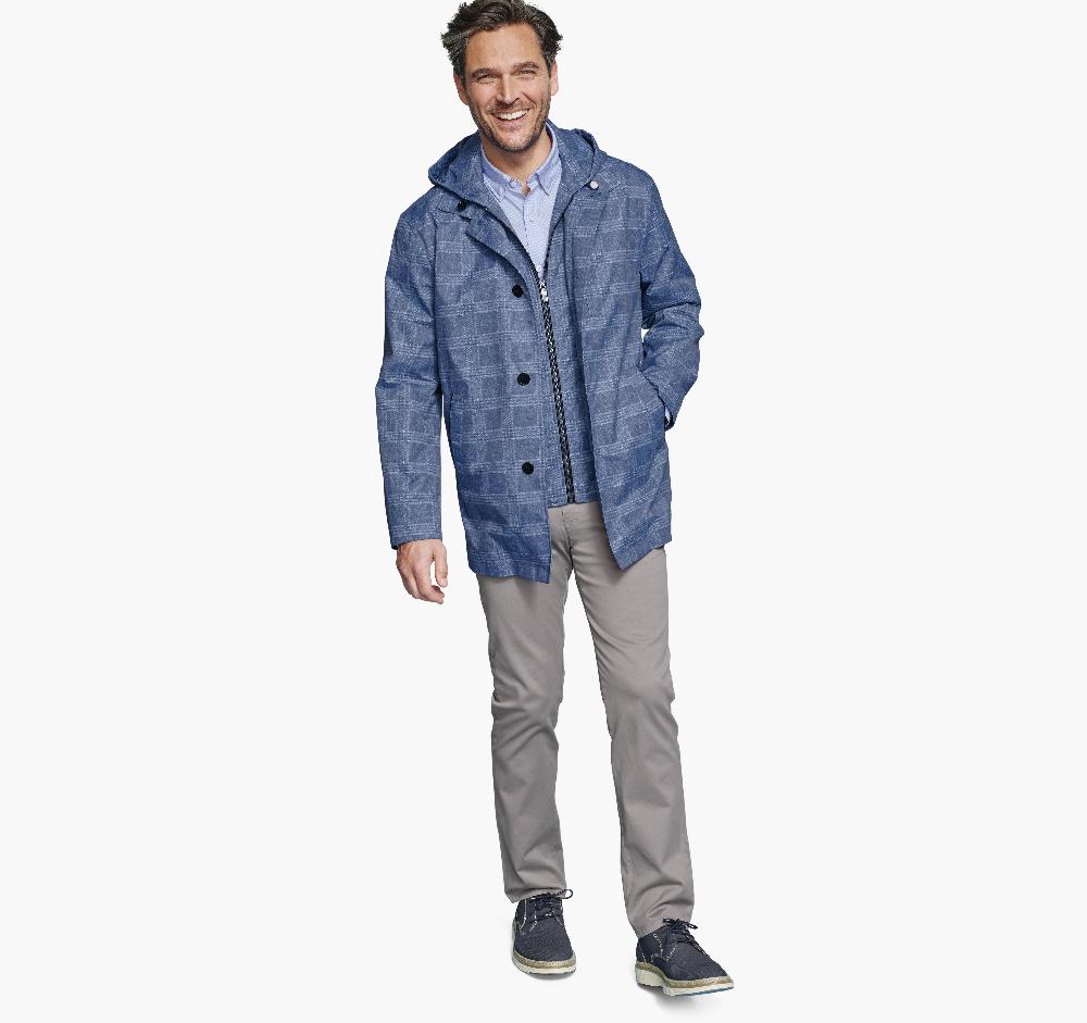 Johnston & Murphy Upton Water-Resistant Raincoat Blue Plaid