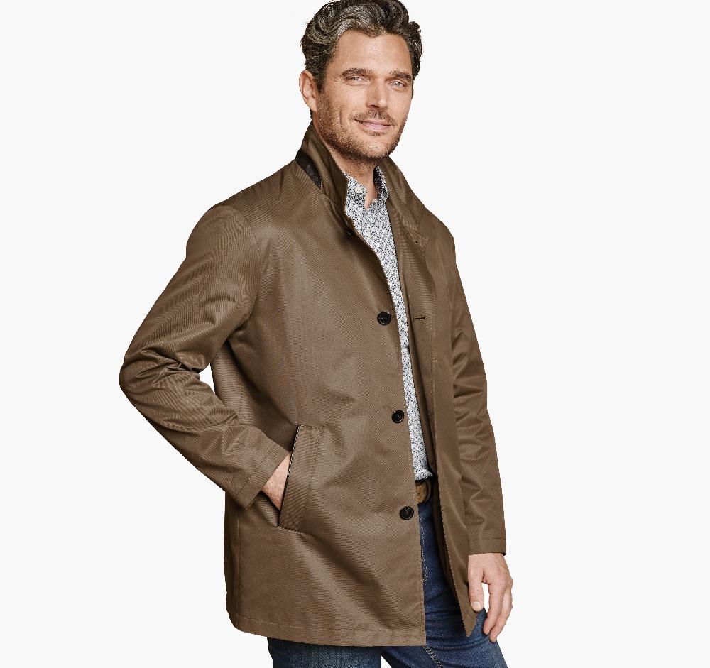 Johnston & Murphy Upton Water-Resistant Raincoat With Removable Liner Whiskey/Gray Plaid