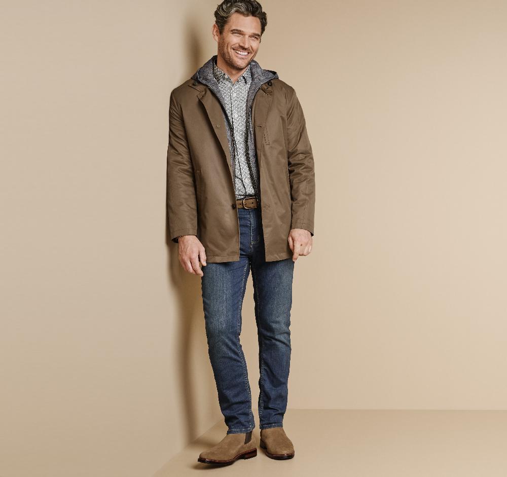 Johnston & Murphy Upton Water-Resistant Raincoat With Removable Liner Whiskey/Gray Plaid