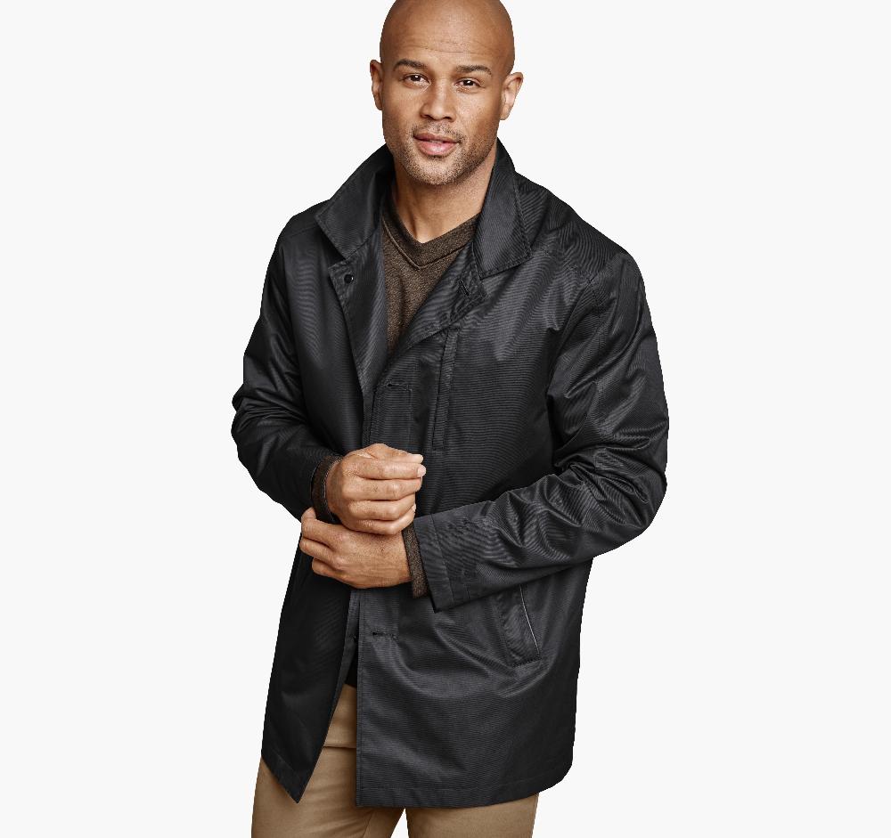 Johnston & Murphy Upton Water-Resistant Raincoat With Removable Liner Black/Taupe Plaid