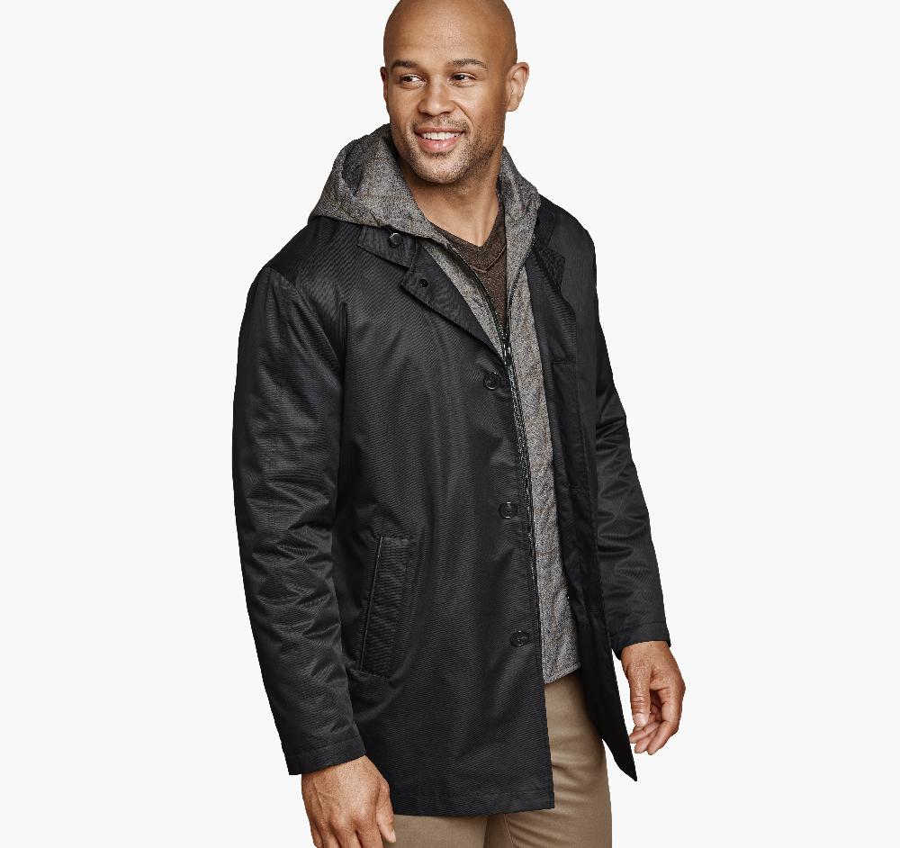 Johnston & Murphy Upton Water-Resistant Raincoat With Removable Liner Black/Taupe Plaid