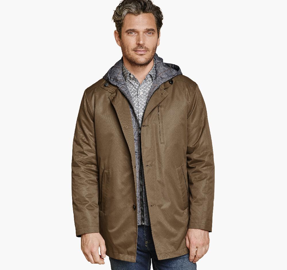 Johnston & Murphy Upton Water-Resistant Raincoat with Removable Liner Whiskey/Gray Plaid