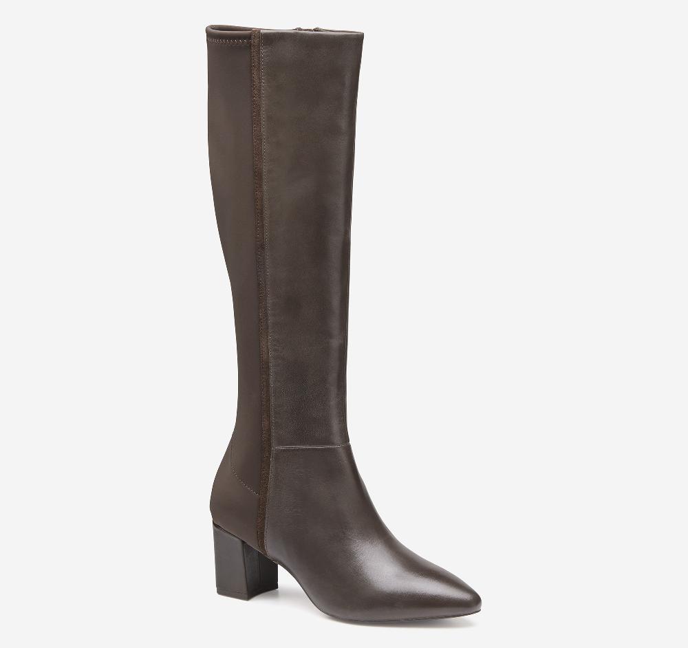 Johnston & Murphy Vicki Tall Boot Dark Brown Calfskin/Spandex
