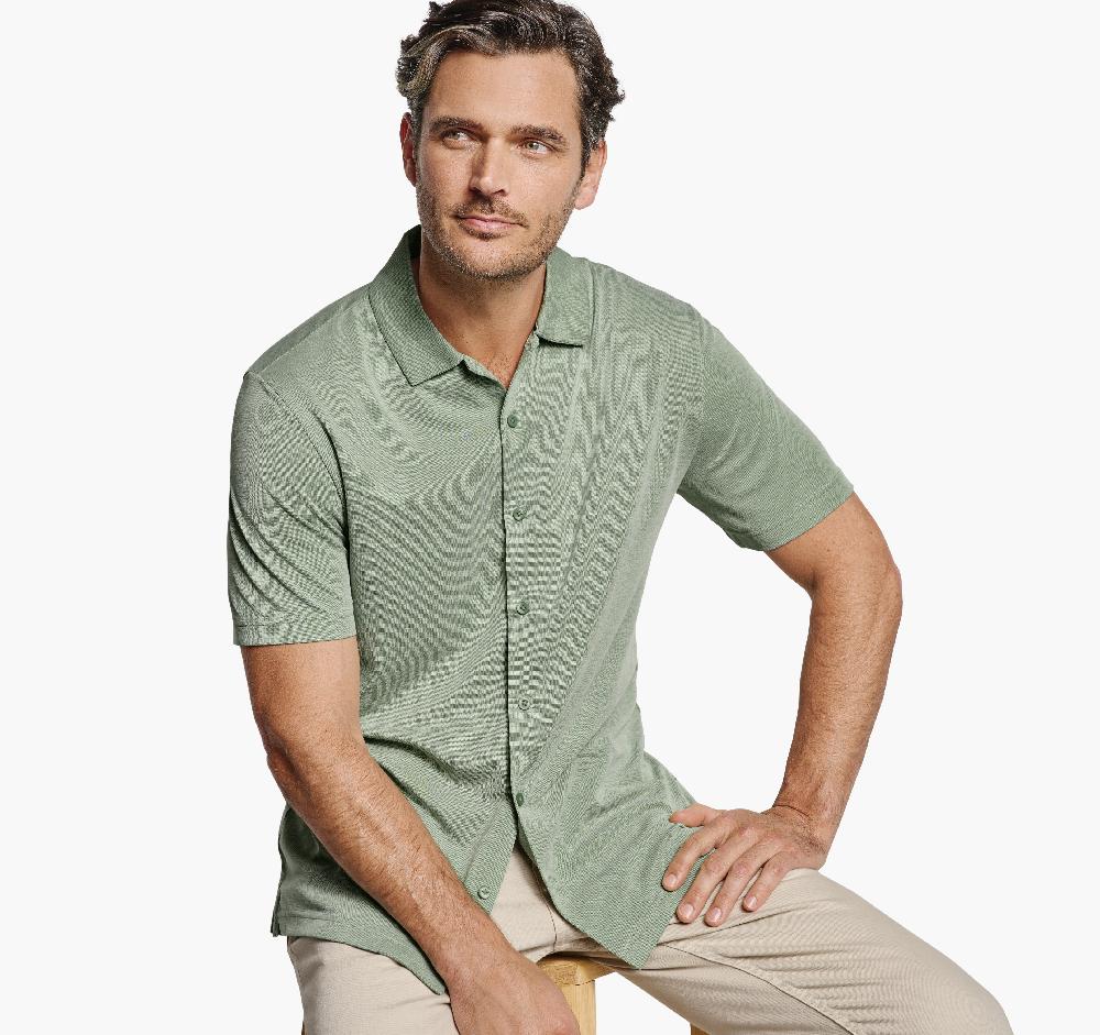 Johnston & Murphy Vintage Birdseye Button-Front Shirt Green