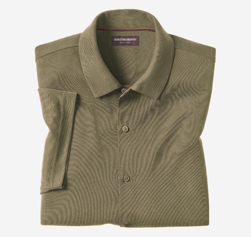 Johnston & Murphy Vintage Birdseye Button-Front Shirt Olive