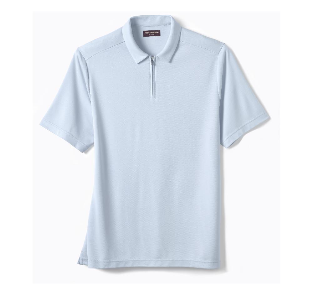 Johnston & Murphy Vintage Birdseye Zip Polo Light Blue