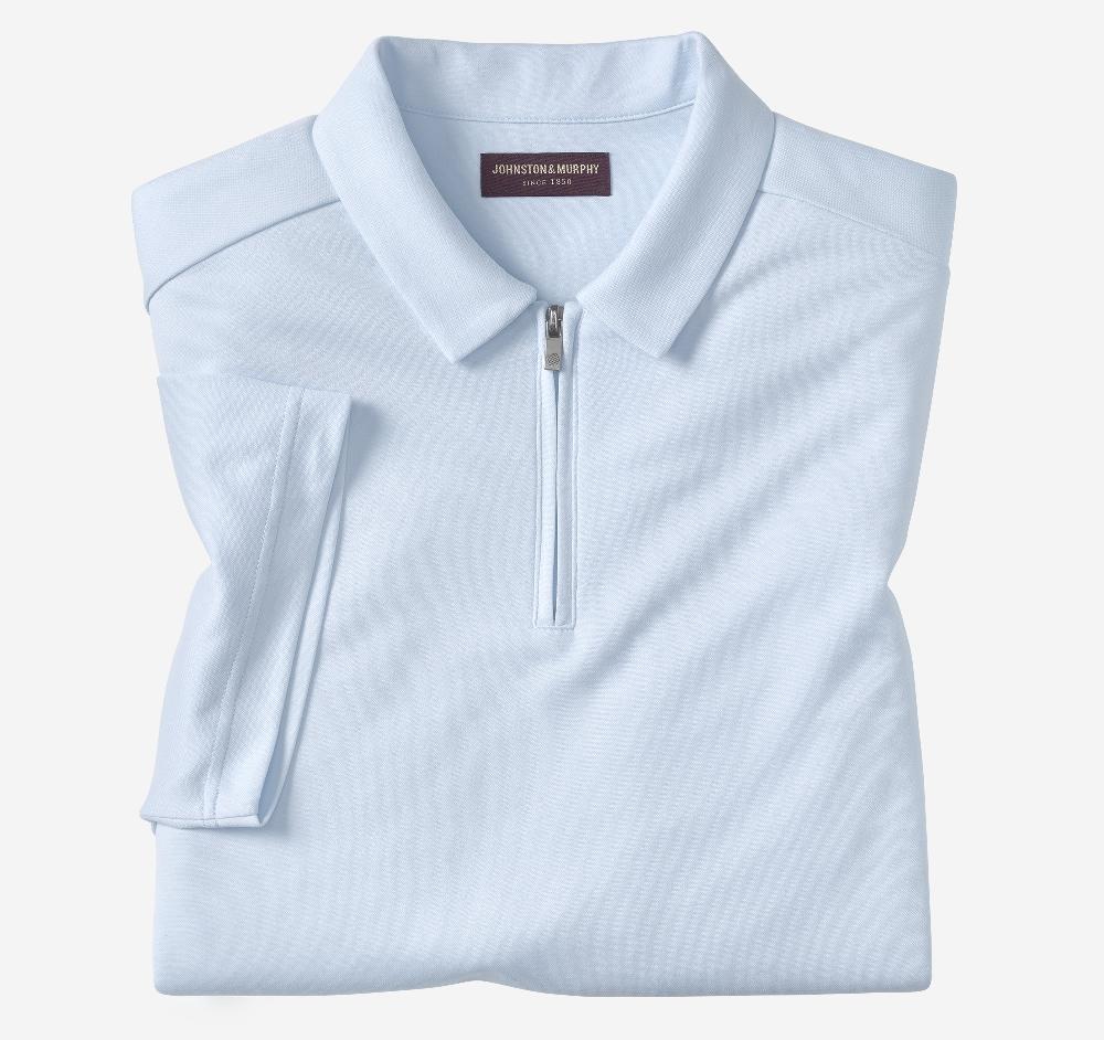 Johnston & Murphy Vintage Birdseye Zip Polo Light Blue