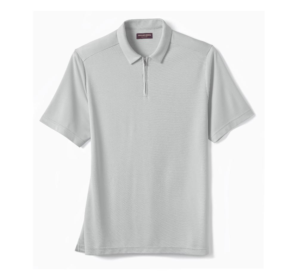 Johnston & Murphy Vintage Birdseye Zip Polo Light Gray