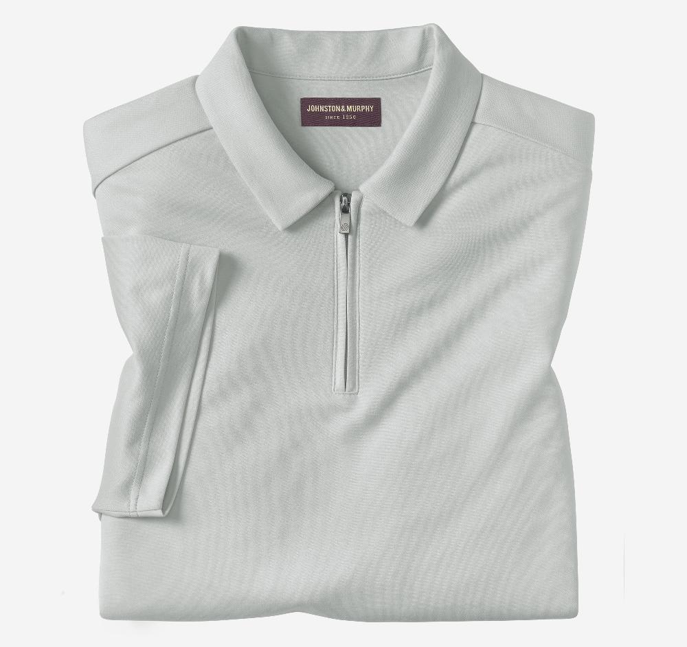 Johnston & Murphy Vintage Birdseye Zip Polo Light Gray