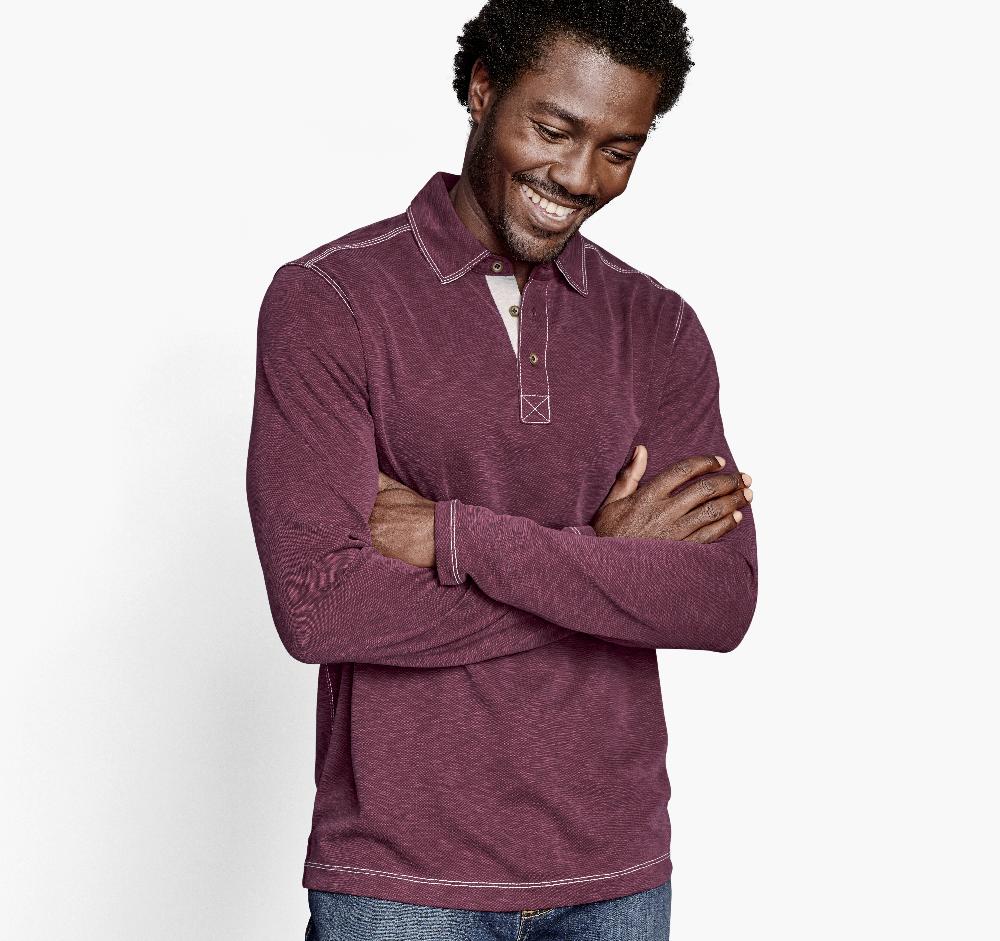 Johnston & Murphy Vintage Slub Long-Sleeve Polo Burgundy