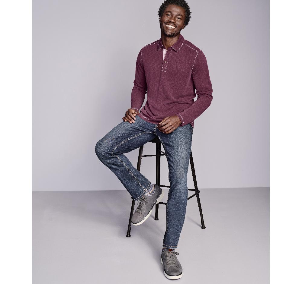 Johnston & Murphy Vintage Slub Long-Sleeve Polo Burgundy