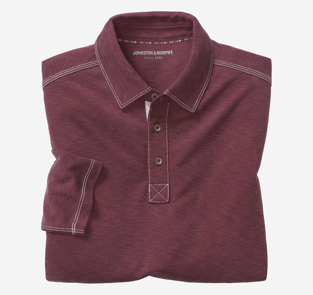 Johnston & Murphy Vintage Slub Long-Sleeve Polo Burgundy